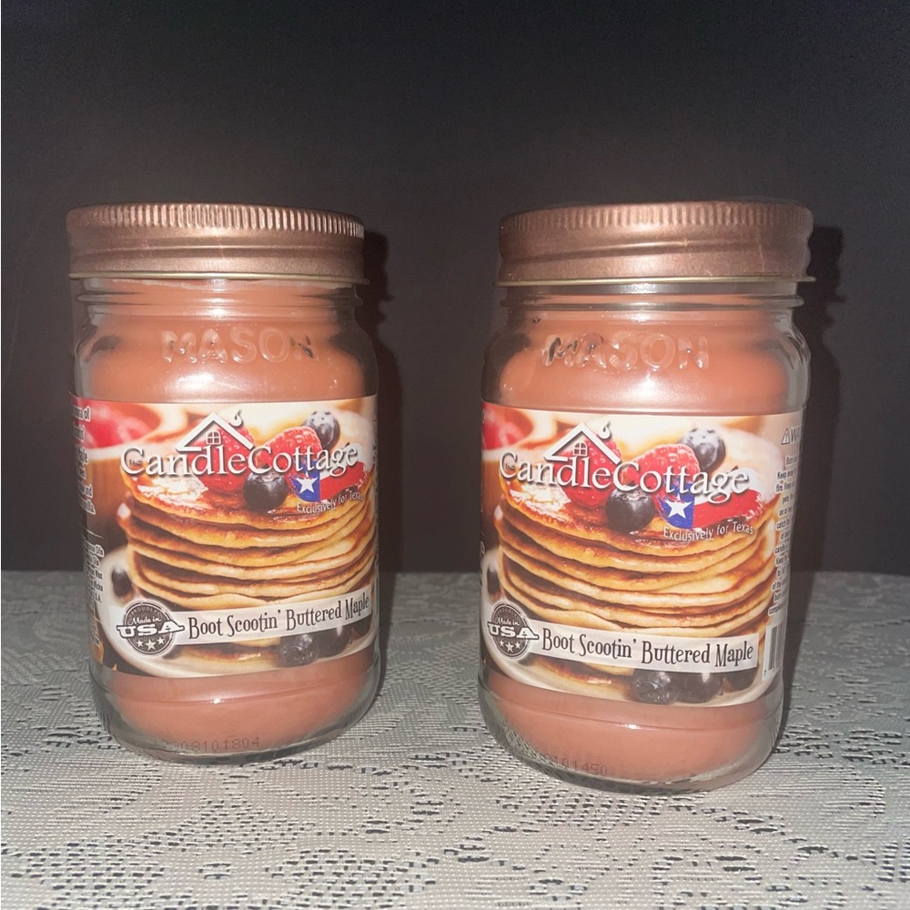 2  Candle Cottage Mason Jar Boot Scootin’ BUTTERED MAPLE - 12.5 oz ea NEW